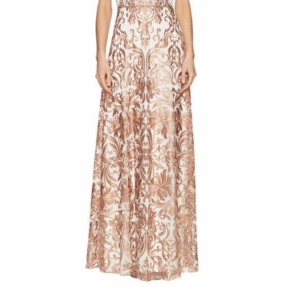 Marchesa Notte Prom Gown Embroidered Lace Formal Cream & Gold Maxi Dress 6 NWT - Picture 9 of 16